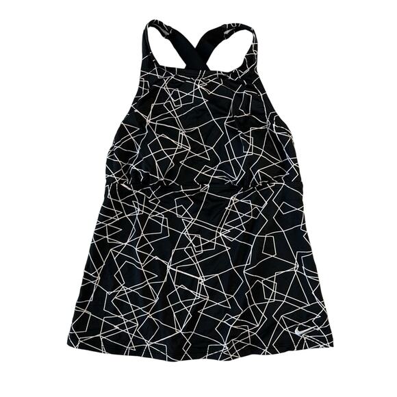 Nike Women's Small Swim Suit Geometric Design Tankini Black Cross Back Top - Picture 1 of 5